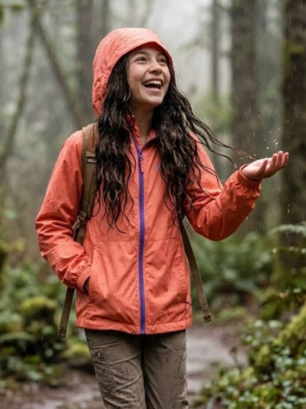 EU Columbia Lightweight Peach Full Zip Hooded Windbreaker Raincoat